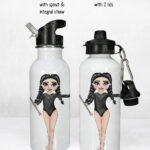 personalised gymnast with baton in black sparkle leotard 600ml straight water bottle