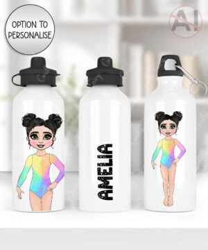 personalised gymnast dancer girl in stars black leotard straight water bottle