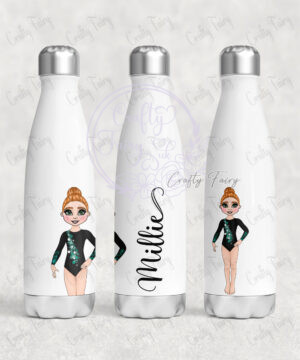 personalised gymnast dancer girl in stars black leotard tapered water bottle