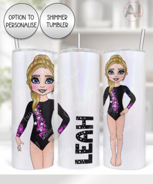 personalised gymnast dancer girl in stars black leotard straight tumbler