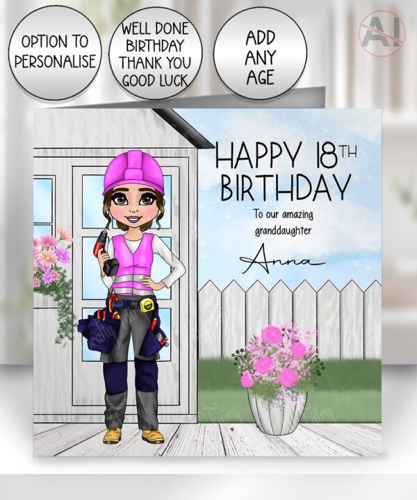 personalised birthday card for female carpenter builder diy expert