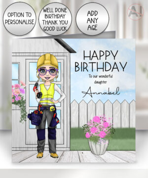 personalised birthday card for female carpenter builder diy expert