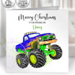 personalised monster truck birthday card for boy or girl