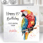 personalised watercolour parrot birthday card