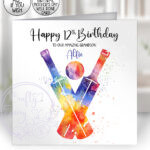 personalised colourful abstract watercolour cricket bats birthday card