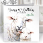 personalised watercolour parent sheep & lamb mother's card