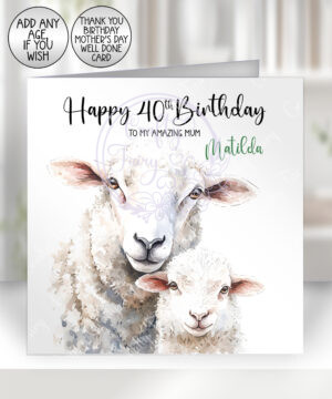personalised watercolour parent sheep & lamb mother's card