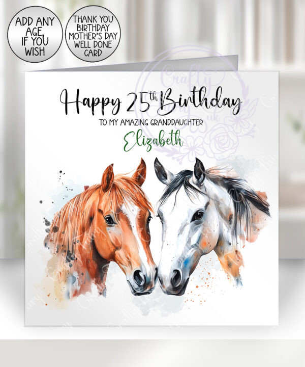 personalised watercolour horses pair mother's day card