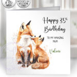 personalised watercolour parent fox & baby cub mother's day card
