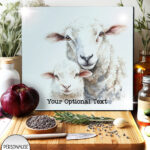 personalised parent sheep & baby lamb glass chopping board or worktop protector