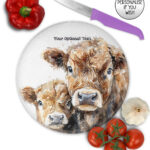 personalised parent cow and calf glass chopping board or worktop protector