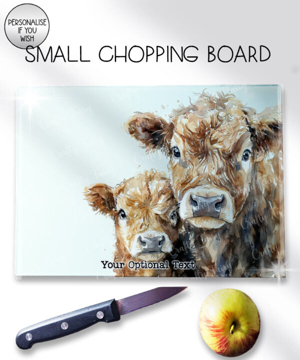 personalised parent cow and calf glass chopping board or worktop protector