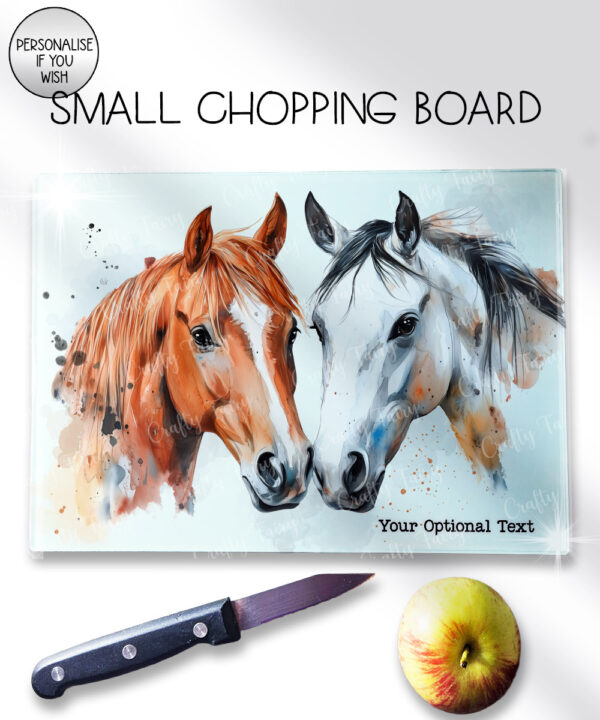 personalised horse pair glass chopping board or worktop protector