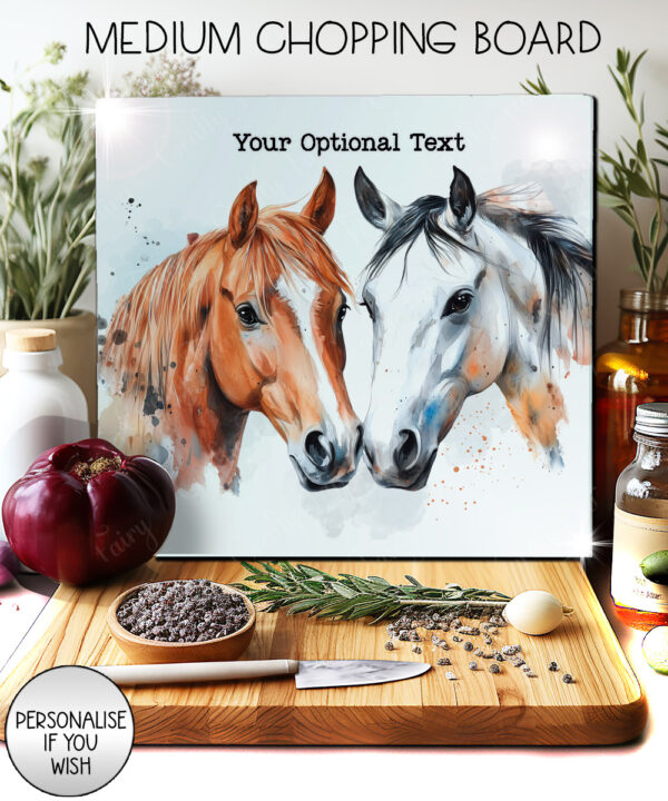 personalised horse pair glass chopping board or worktop protector