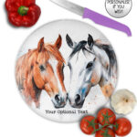 personalised horse pair glass chopping board or worktop protector