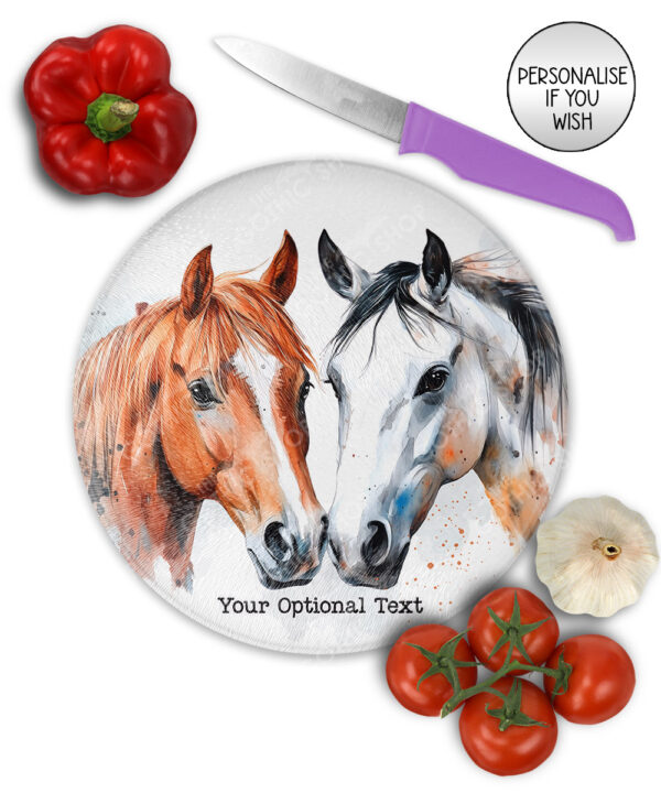 personalised horse pair glass chopping board or worktop protector