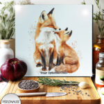 personalised parent fox & cub glass chopping board or worktop protector