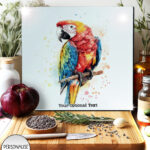 personalised colourful parrot glass chopping board or worktop protector