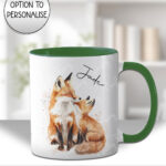 personalised watercolour fox parent & baby cub mug gift