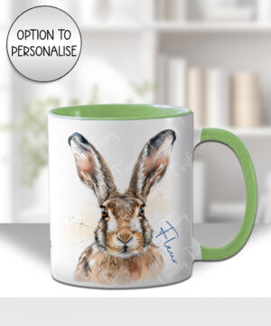 personalised watercolour hare face mug gift