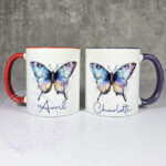 personalised watercolour iridescent butterfly mug gift