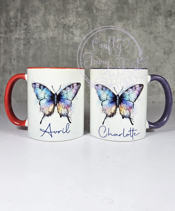 personalised watercolour iridescent butterfly mug gift