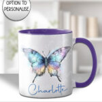 personalised watercolour iridescent butterfly mug gift