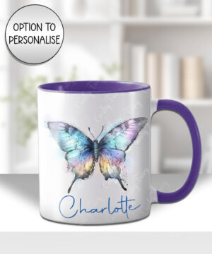 personalised watercolour iridescent butterfly mug gift