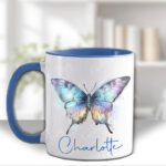personalised watercolour iridescent butterfly mug gift
