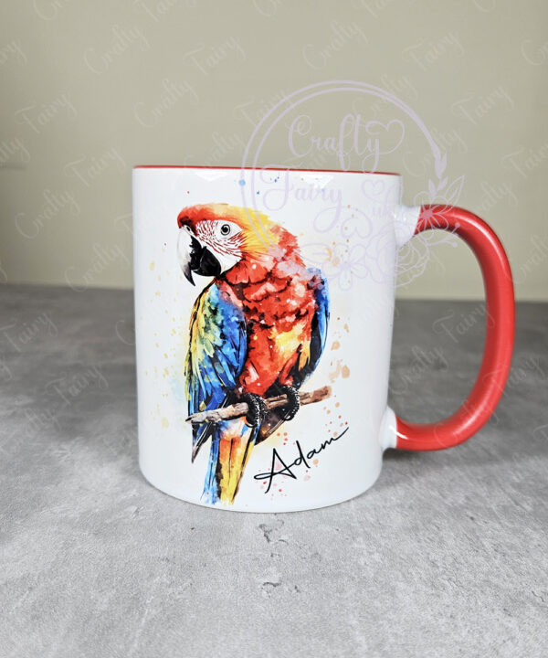 personalised watercolour abstract macaw parrot mug gift