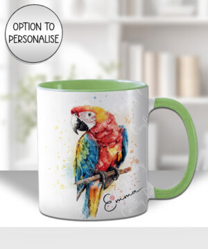 personalised watercolour abstract macaw parrot mug gift