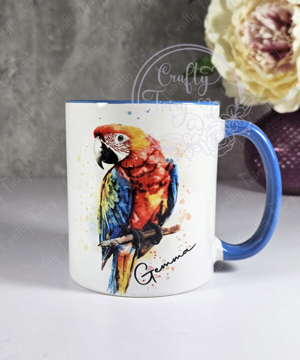 personalised watercolour abstract macaw parrot mug gift