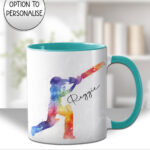 personalised watercolour colourful abtstact boy playing cricket mug gift