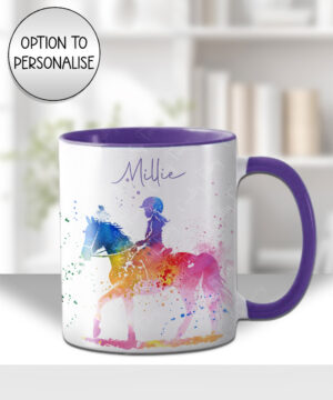 personalised watercolour colourful abtstact girl on horse mug gift