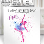 personalised colourful abstract watercolour dancer girl birthday card