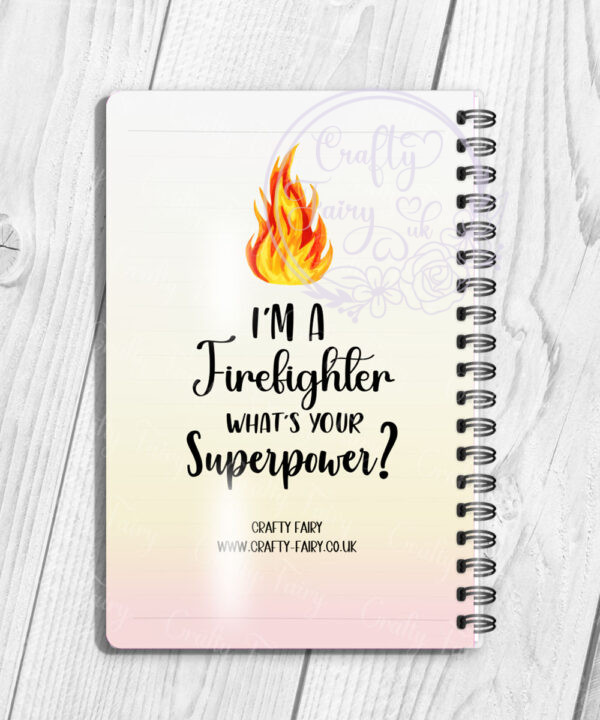 personalised male firefighter & fire engine superpower a5 notebook journal gift