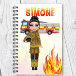 personalised female firefighter & fire engine superpower a5 notebook journal gift