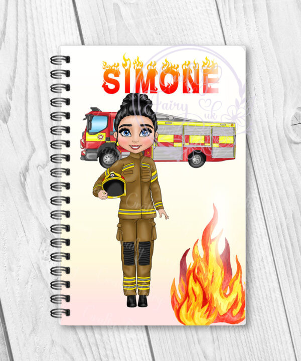 personalised female firefighter & fire engine superpower a5 notebook journal gift