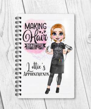 personalised hairdresser making hair beautiful pink glitter a5 notebook journal gift