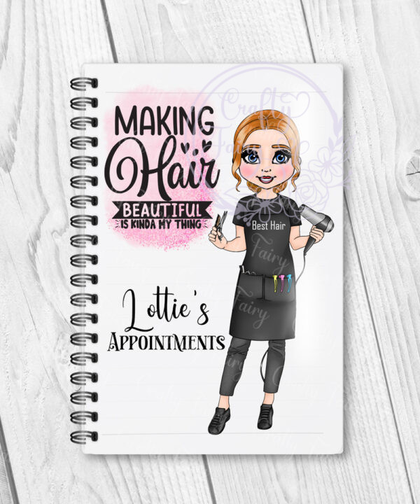 personalised hairdresser making hair beautiful pink glitter a5 notebook journal gift
