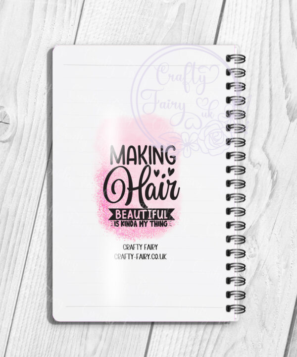 personalised hairdresser making hair beautiful pink glitter a5 notebook journal gift