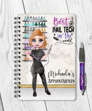 personalised nail technician artist marble print a5 notebook journal gift
