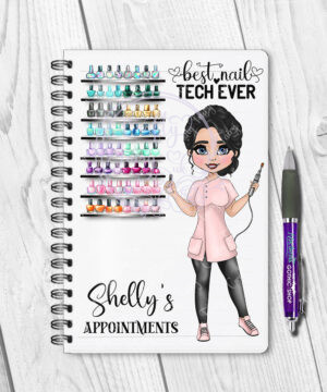 personalised nail technician artist pink glitter print a5 notebook journal gift