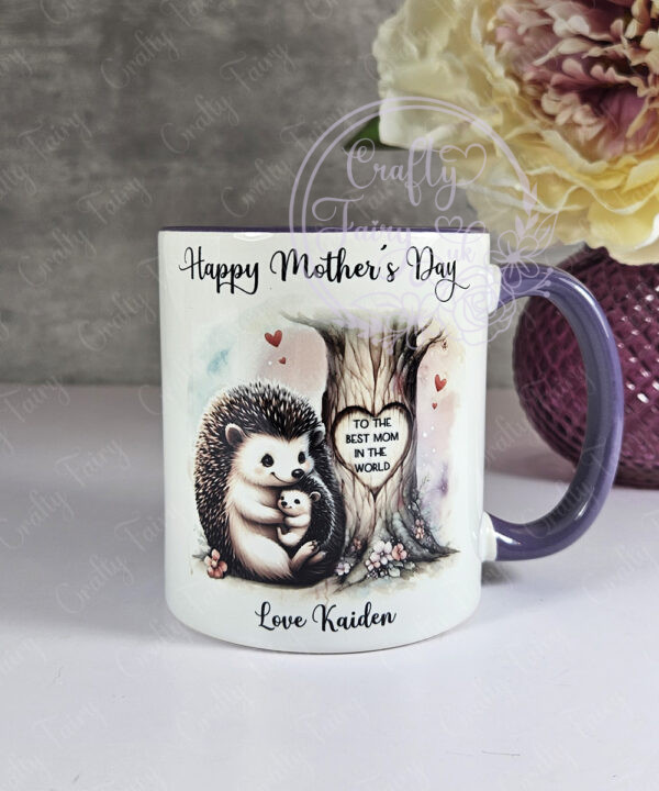 personalised mummy hedgehog & baby under tree birthday/mother's day mug gift
