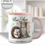 personalised mummy hedgehog & baby under tree birthday/mother's day mug gift