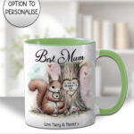 personalised mummy squirrel & baby under tree birthday/mother's day mug gift