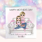 personalised mum & daughter on sofa mother's day card