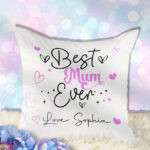 personalised best mum ever velvet cushion gift for mother's day