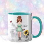 personalised chibi teenage girl with sunflower mug gift