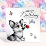 personalised cute dog with ladybird birthday card lots of breed choices